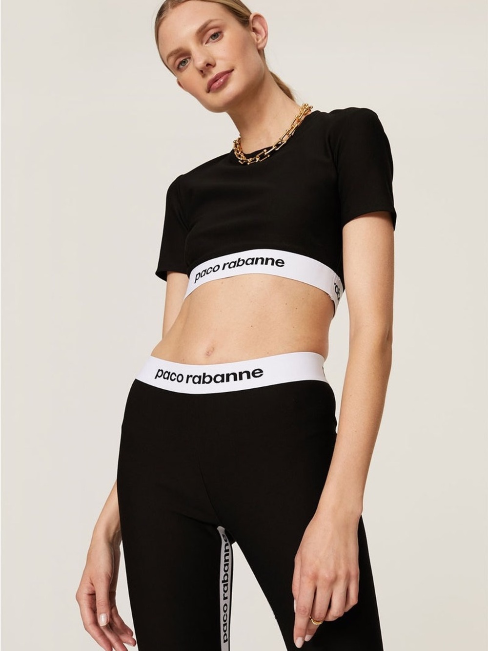 ❤️ Paco Rabanne Black Logo Crop Top Women’s Designer Stretch Tee Size M